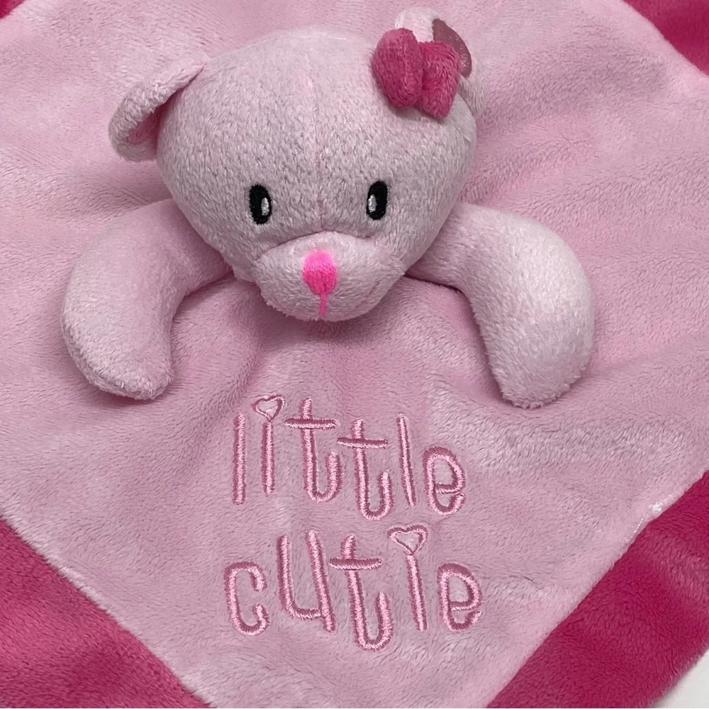 Mini Bean Little Cutie Baby Bear Lovey Security Blanket Pink Satin Trim & Back